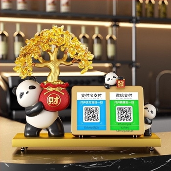 Panda szerencsefa – asztali dekoráció üzletnyitáshoz QR-kódos fizetéssel