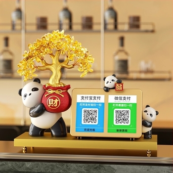 Panda szerencsefa – asztali dekoráció üzletnyitáshoz QR-kódos fizetéssel