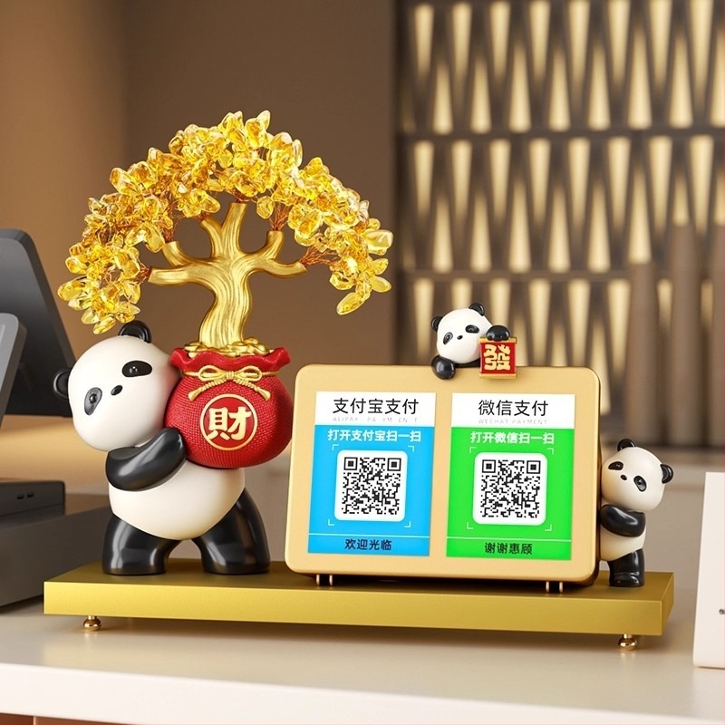 Panda szerencsefa – asztali dekoráció üzletnyitáshoz QR-kódos fizetéssel