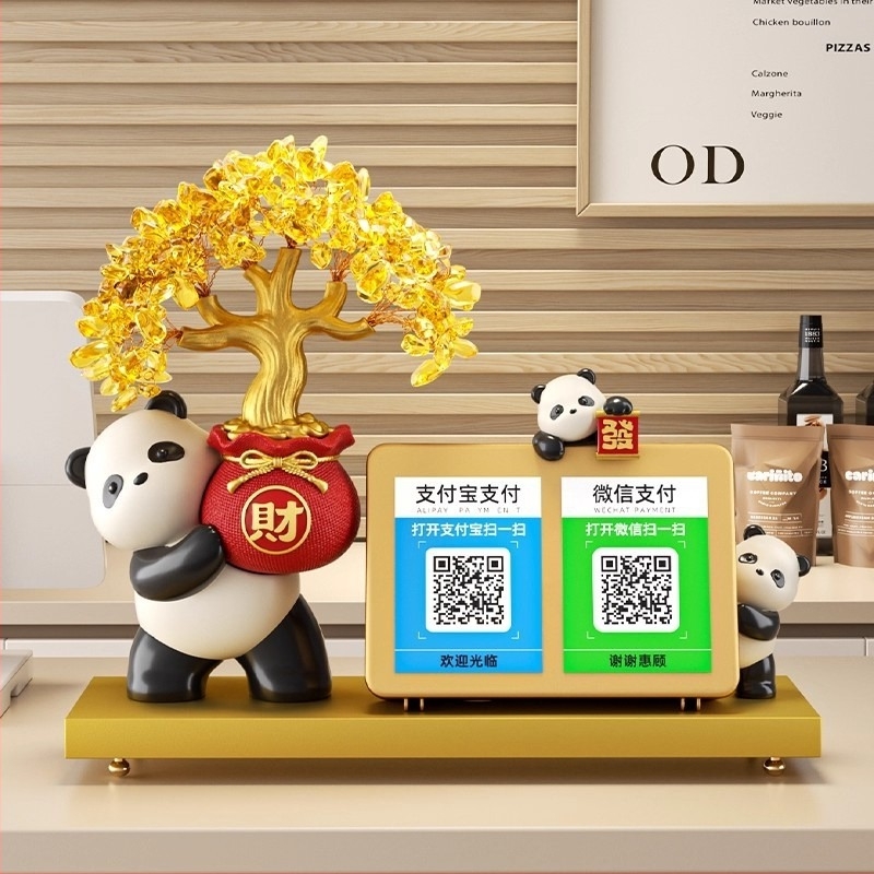 Panda szerencsefa – asztali dekoráció üzletnyitáshoz QR-kódos fizetéssel