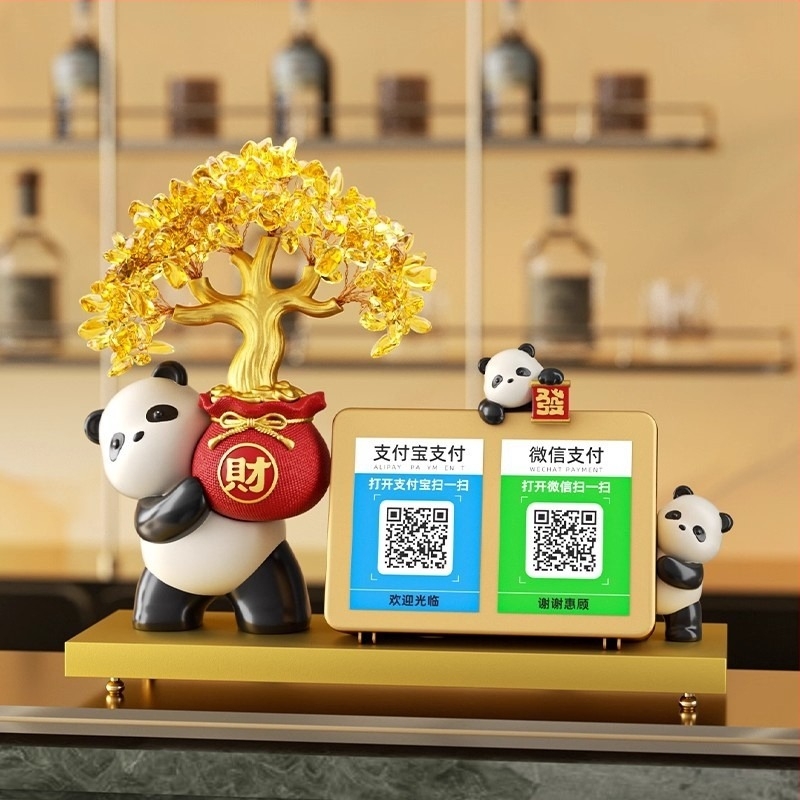 Panda szerencsefa – asztali dekoráció üzletnyitáshoz QR-kódos fizetéssel