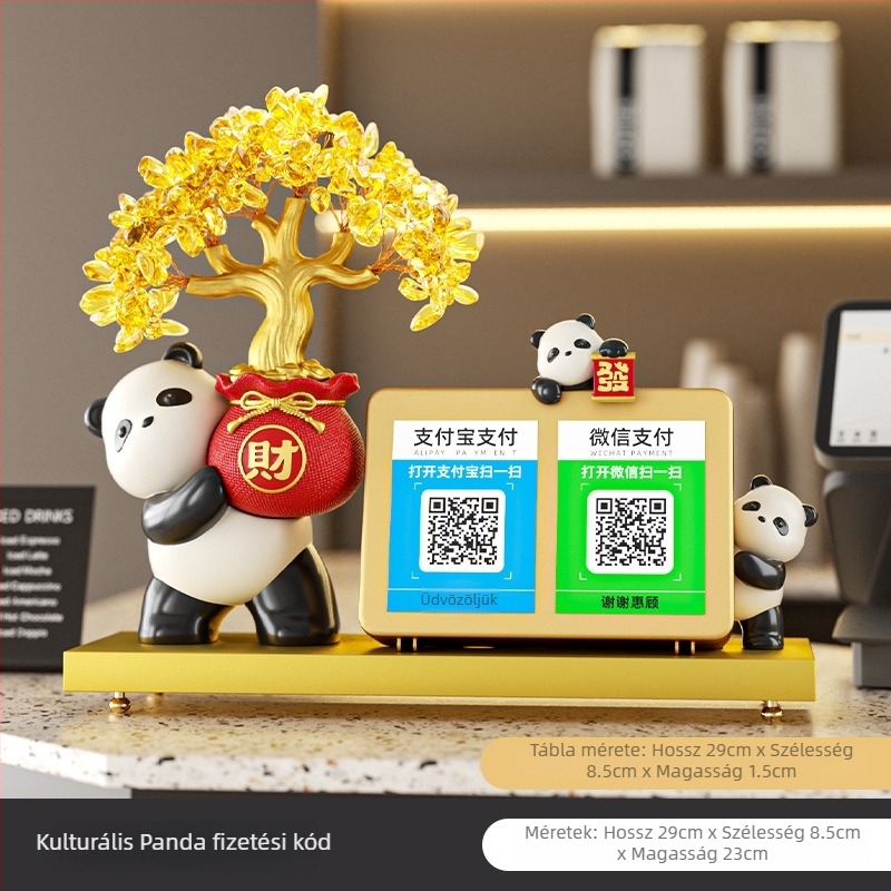 Panda szerencsefa – asztali dekoráció üzletnyitáshoz QR-kódos fizetéssel