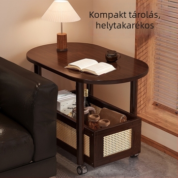 Nappali mobil kis dohányzóasztal tárolóval és kanapé melletti oldalszekrénnyel; könnyed luxus megjelenés, modern stílus