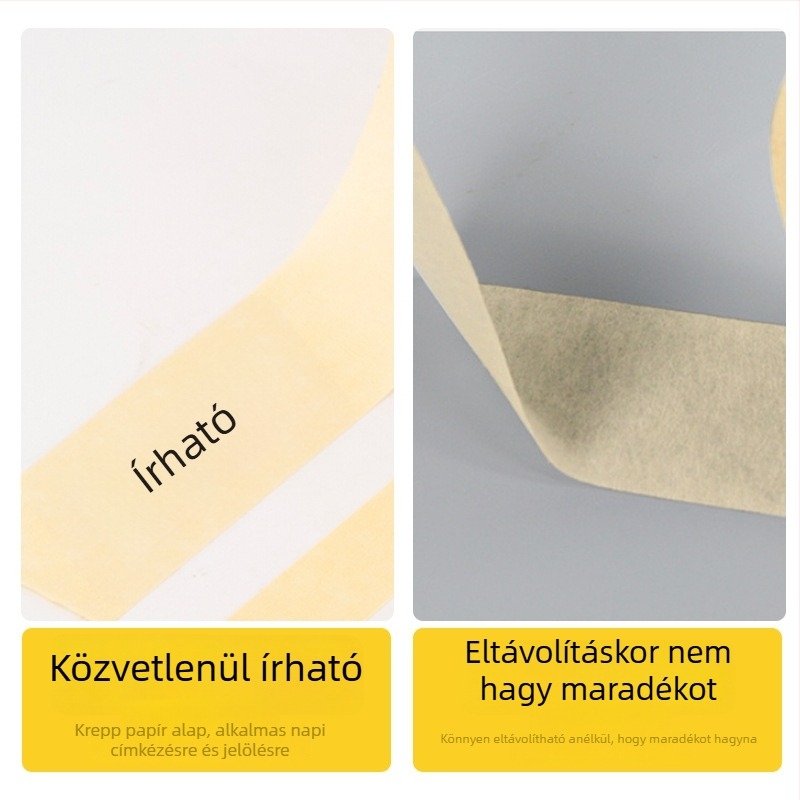 Sárga magas viskozitású maszkoló szalag autófestéshez, texturált papíralapú ragasztóval, ragasztó nyom nélküli, 25 m hosszú, szélességek 10/15/20/30 mm.