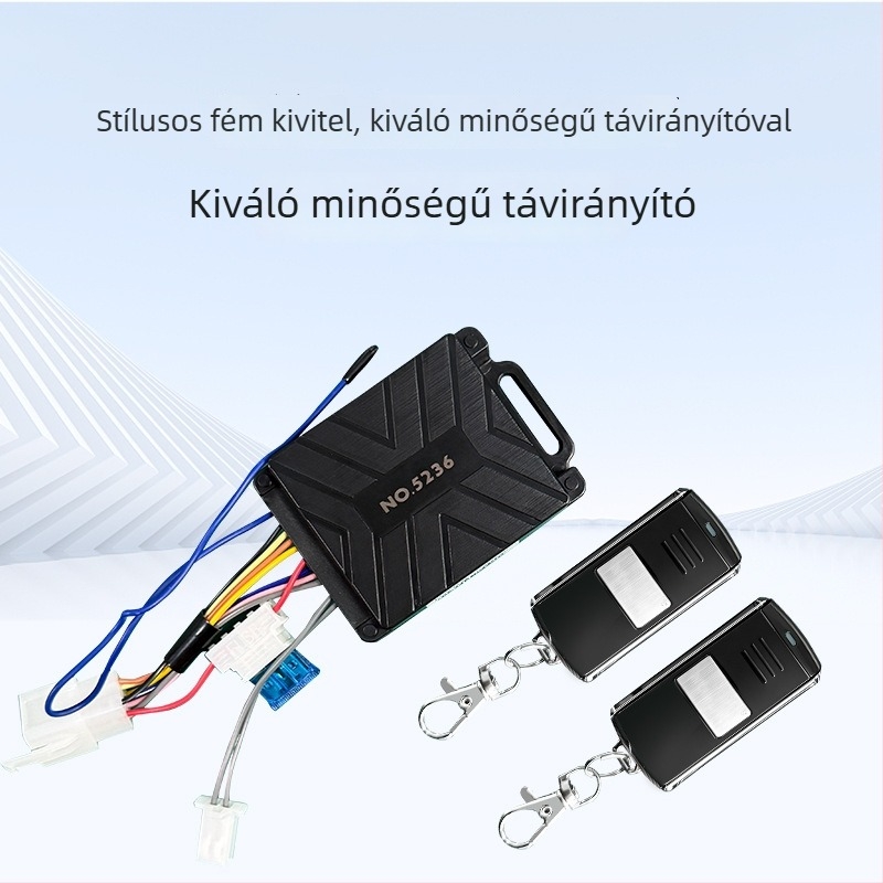 Motorkerékpárriasztó rendszer indítás/megállítás funkcióval, kettős villogás, jármű helymeghatározó, vízálló, kábelek vágása elleni védelem, kétfémes távirányító