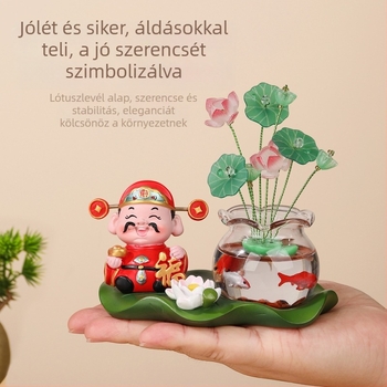 Kínai stílusú kreatív Bőség Istene koi hallal a lotuszleveles alapú tárgy – dekoratív készlet otthoni bejárathoz, íróasztalhoz és autóhoz