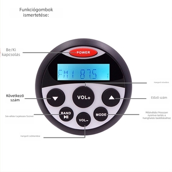 IP66 vízálló MP3 Bluetooth USB lejátszó lakókocsikhoz, terepjárókhoz és hajókhoz, külső felszerelés az autóra