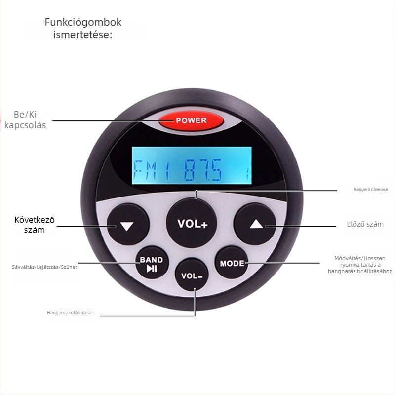 IP66 vízálló MP3 Bluetooth USB lejátszó lakókocsikhoz, terepjárókhoz és hajókhoz, külső felszerelés az autóra