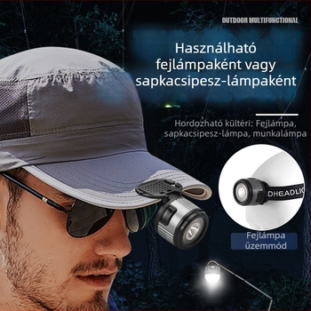 LED fejlámpa, fejre helyezhető, leválasztható, mágneses kampóval, kültéri használatra, alumínium ötvözet test