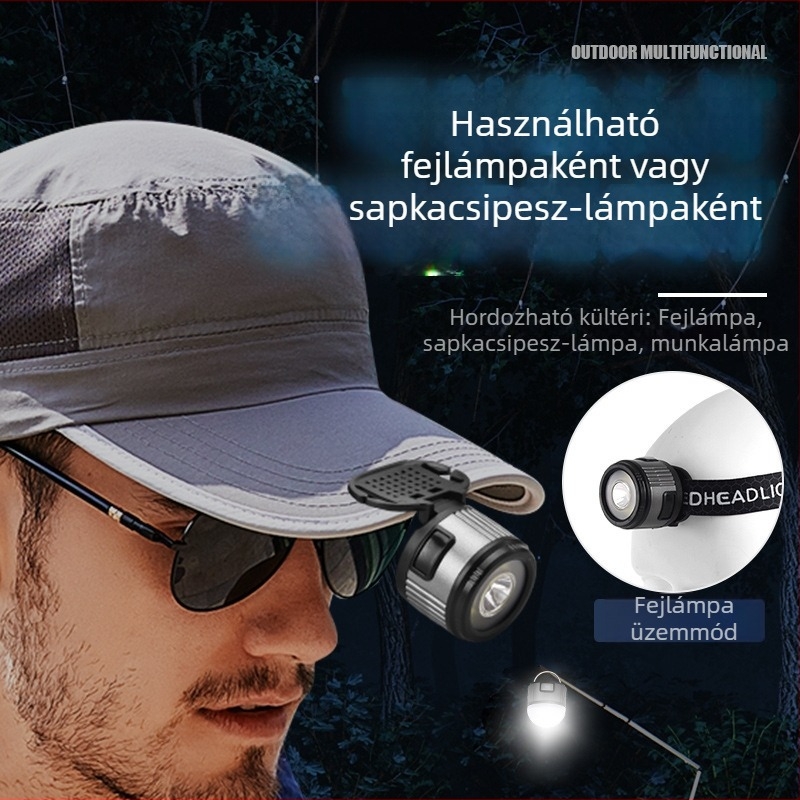 LED fejlámpa, fejre helyezhető, leválasztható, mágneses kampóval, kültéri használatra, alumínium ötvözet test