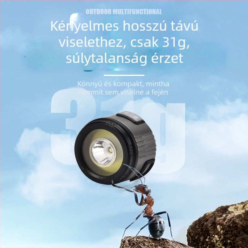 LED fejlámpa, fejre helyezhető, leválasztható, mágneses kampóval, kültéri használatra, alumínium ötvözet test