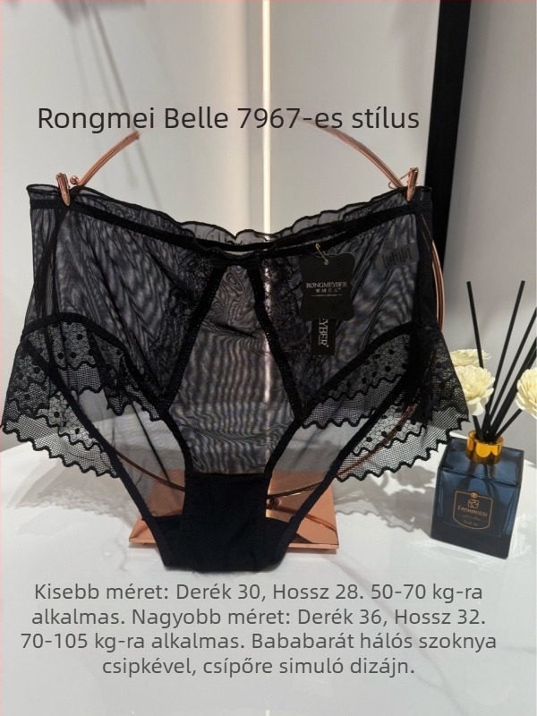 Plusz méretű magas derekú csipkés fehérnemű átlátszó panelek, testhez simuló és popsit emelő dizájn, Lolita stílusban