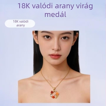 Koreai stílusú pulóverhez való nyaklánc titánacélból, elegáns megjelenés, virágmedál 18K aranyozott