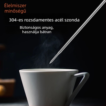 Digitális élelmiszerhőmérő sütéshez, 180°-os forgó szondával; nagy pontosságú víz-, tej-, krém- és olajhőmérséklet mérésére.