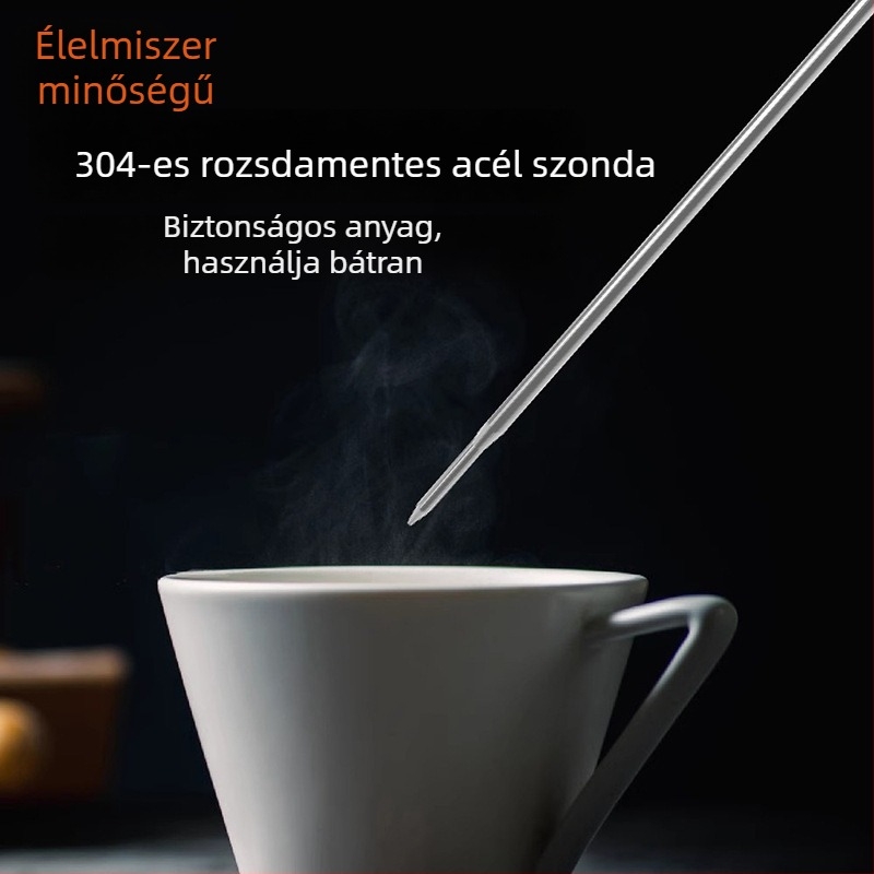 Digitális élelmiszerhőmérő sütéshez, 180°-os forgó szondával; nagy pontosságú víz-, tej-, krém- és olajhőmérséklet mérésére.
