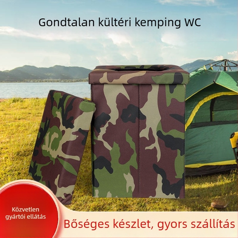 Kamuflált autótoalett, hordozható és összecsukható, kültéri kempingezéshez, felnőtteknek és gyerekeknek
