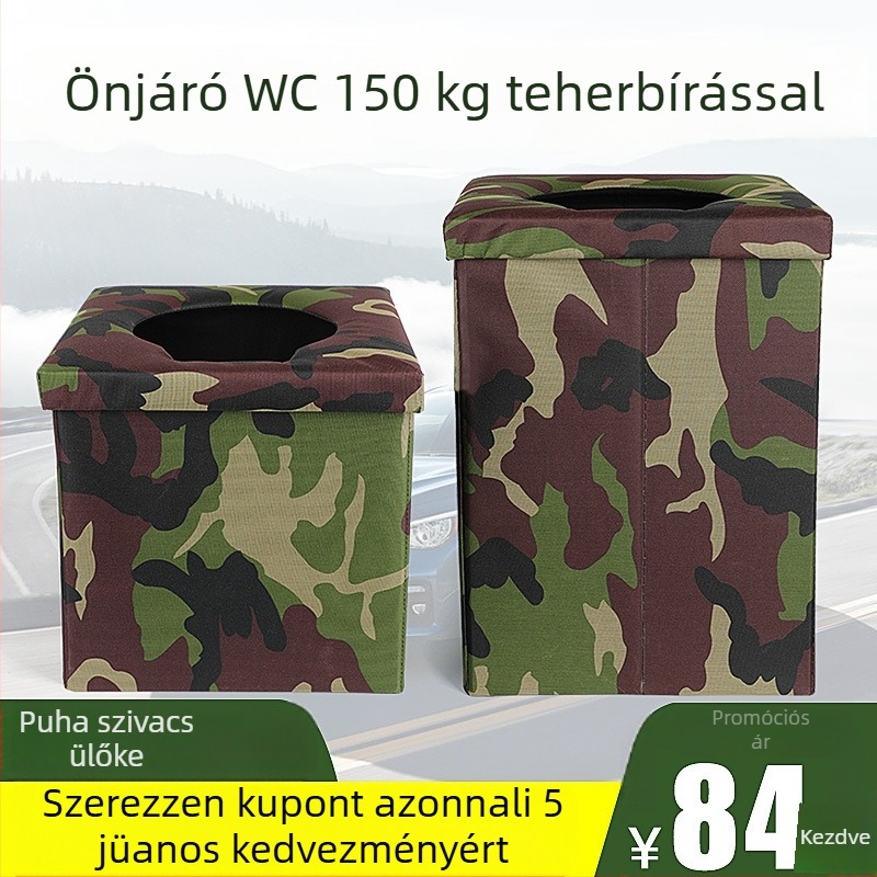 Kamuflált autótoalett, hordozható és összecsukható, kültéri kempingezéshez, felnőtteknek és gyerekeknek