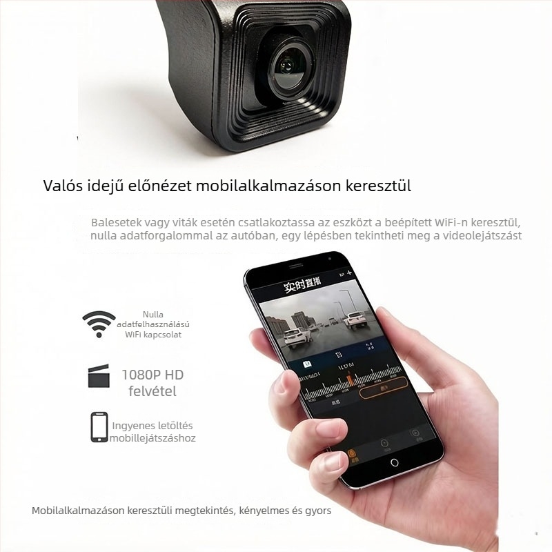 D-típusú Wi-Fi rejtett autós dash kamera, 2160p felbontás, éjszakai látás, 170° látószög, képernyő nélkül, Wi-Fi és mobilalkalmazás