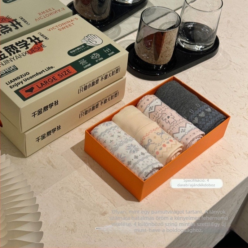 Női pamutból készült meleg nadrág Fair Isle retro mintával, légáteresztő, középmagas derekú