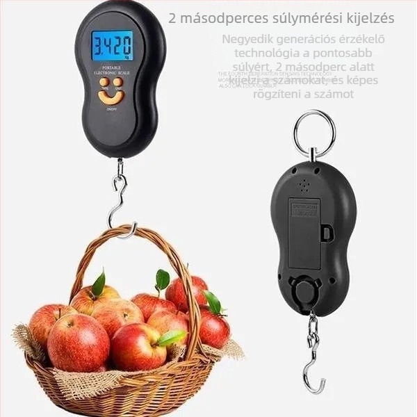 Könnyen hordozható akasztós elektronikus mérleg, 50 kg, magas precizitású, kompakt