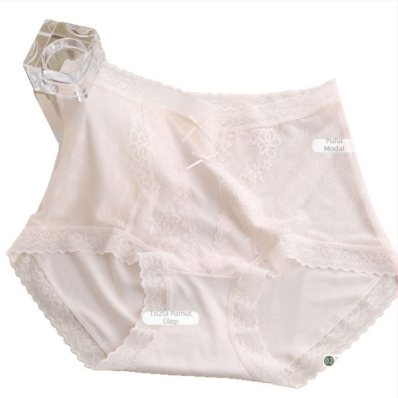 Női fehérnemű 60S Modal Bowknot csipkés alsó, Mulberry selyem bélés, magas derék, hasi kontroll