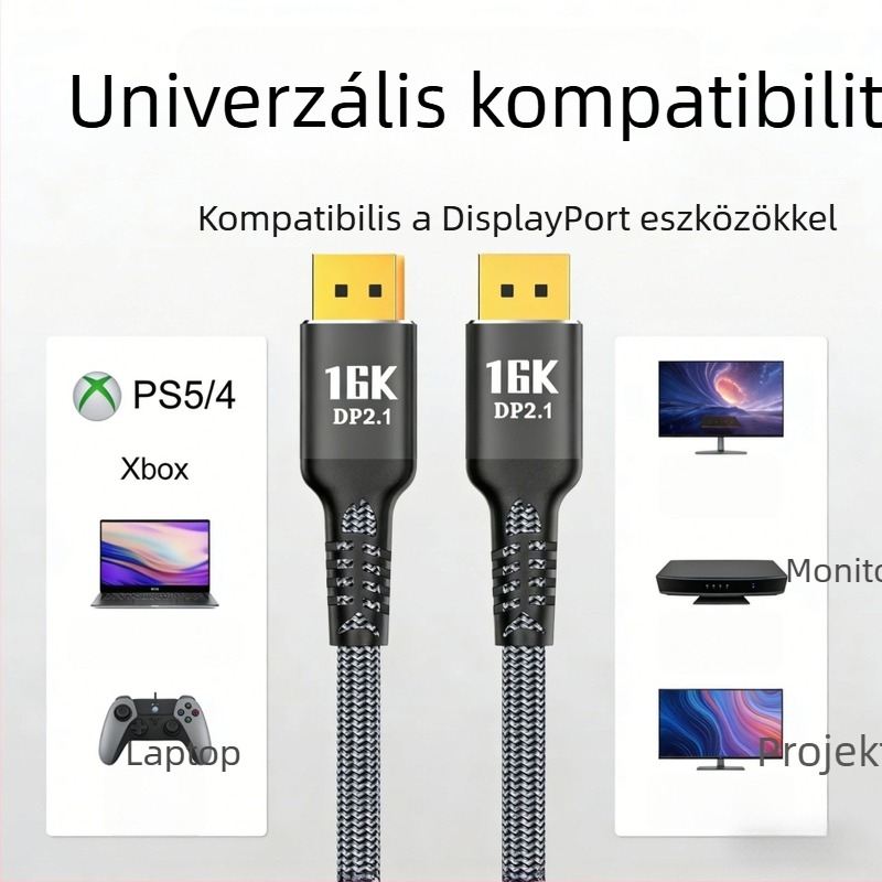 DP 2.1 játékkábel DisplayPort - 16K@60Hz, 8K@240Hz, 80Gbps, 360Hz magas frissítési ráta