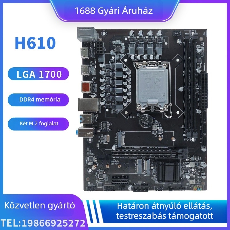 Új H610 asztali alaplap DDR4 duálcsatornás memóriával, LGA1700 foglalattal, támogatja a 12. generációs processzorokat