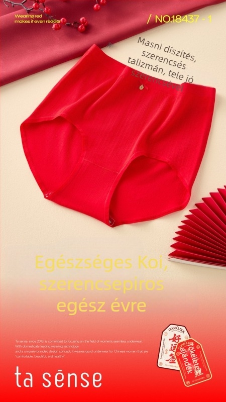 She Concept Női varrat nélküli, magas derekú, lélegző háromszög fazonú bugyi, kevert színek, élénk piros