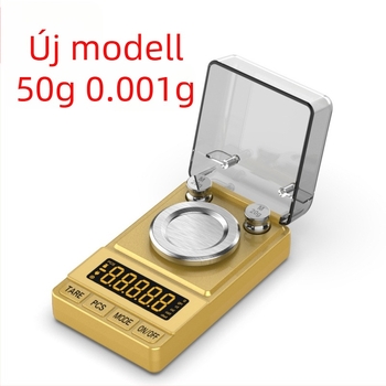 Ékszer mérleg, kiváló precizitású, 0,001 g, súlyokkal, kompakt elektronikus mérleg