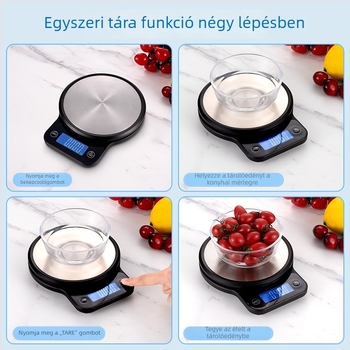 HEL K200H konyhai digitális mérleg, 5 kg kapacitás, 0,1 g pontosság, rozsdamentes acél