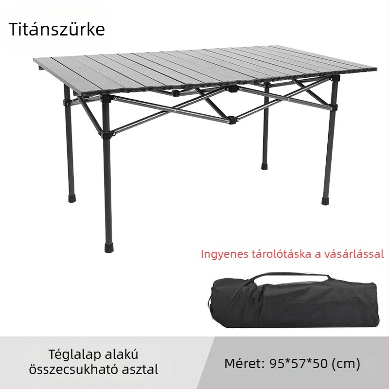 Kültéri összecsukható asztal és székek, hordozható Egg-Roll stílusú kempingasztal, vas ötvözetből, összecsukható