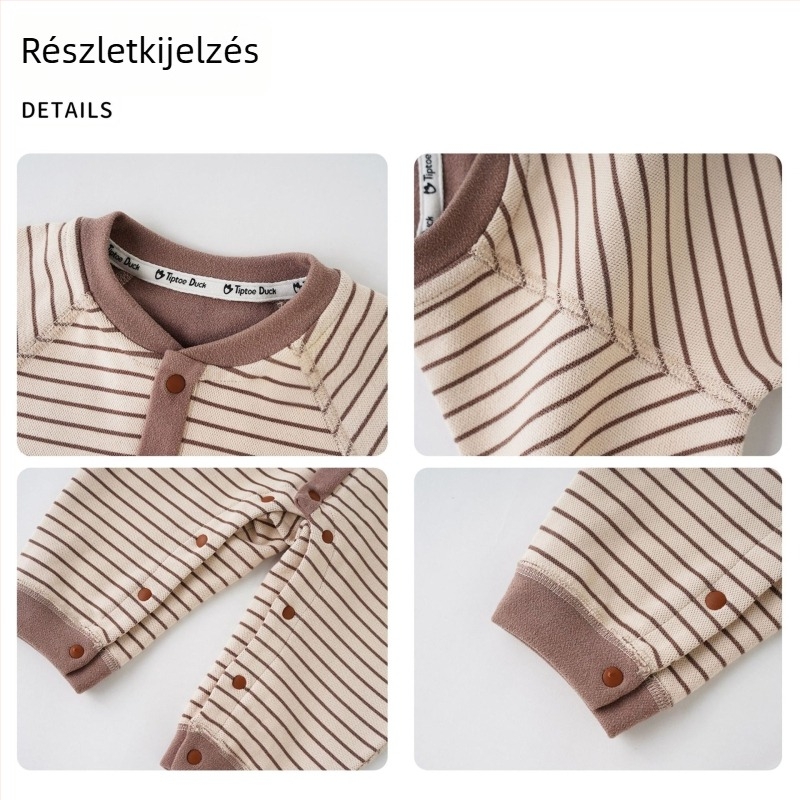 Uniszex újszülött overál, őszi–téli, csíkos, meleg