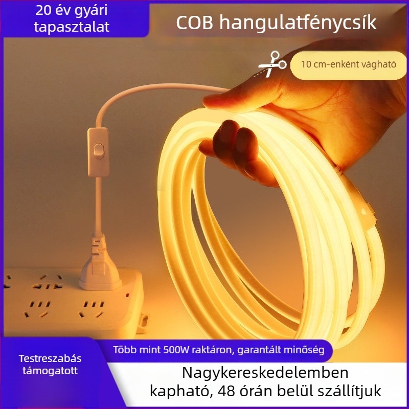 220V COB LED-szalag beltéri használatra – hálószoba, éjjeliszekrény, nappali, televízió hátfala a falon, dugaszos táp, atmoszférikus világítás