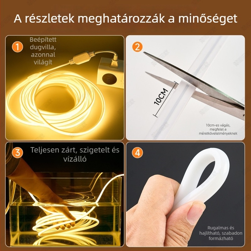 220V COB LED-szalag beltéri használatra – hálószoba, éjjeliszekrény, nappali, televízió hátfala a falon, dugaszos táp, atmoszférikus világítás