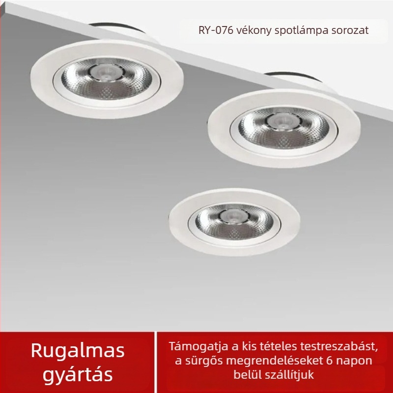 Beépített ultra vékony állítható COB LED spotlámpa, alumínium ház, CRI ≥95, mennyezeti spot lámpa, színhőmérséklet 3000K/3500K/4000K/6000K