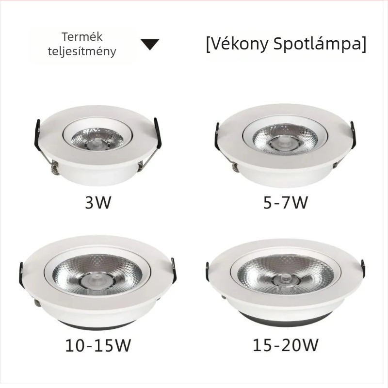 Beépített ultra vékony állítható COB LED spotlámpa, alumínium ház, CRI ≥95, mennyezeti spot lámpa, színhőmérséklet 3000K/3500K/4000K/6000K