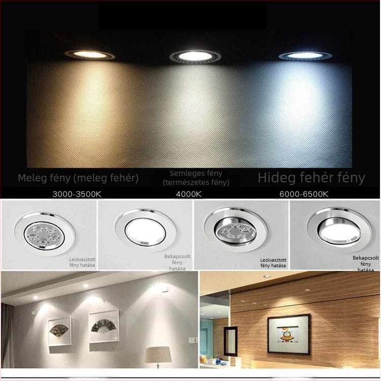 LED mennyezeti spotlámpa beépített, otthoni háttérrel a falon, 3W/5W/7W és 12W/18W, Bullseye fény