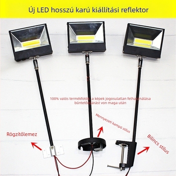 LED kiállítási spotlámpa hosszú karos rögzítővel – világítás standokhoz, kiállításokhoz és hátterekhez
