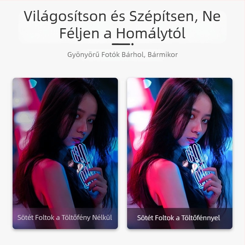 Kézben tartható LED világítás mobiltelefonhoz — három színhőmérséklet, bőr simítása és arcvonali kiemelése, élő közvetítéshez és szelfikhez, HD fényképek és videók
