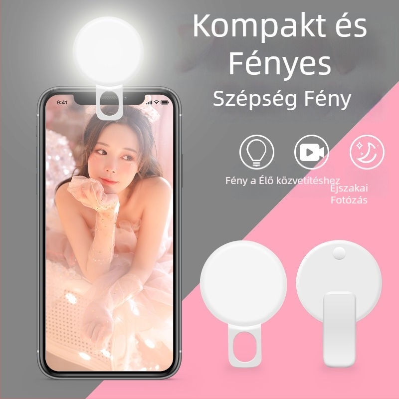 Kézben tartható LED világítás mobiltelefonhoz — három színhőmérséklet, bőr simítása és arcvonali kiemelése, élő közvetítéshez és szelfikhez, HD fényképek és videók