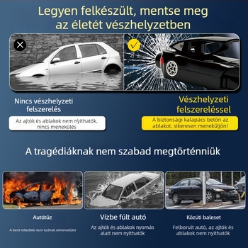 Autó-stílusú szemüvegklip biztonsági kalapáccsal és kötélvágóval — három az egyben, multifunkcionális