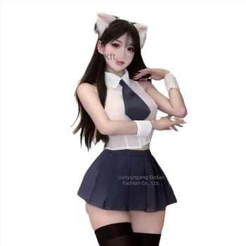 Szexi cosplay egyenruha: japán stílusú egyenruha, átlátszó blúz, titkárnő-stílusú megjelenés, JK rövid szoknya