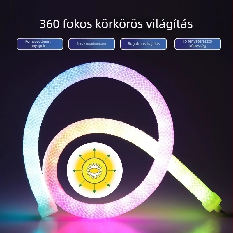 Kör alakú 360° RGB LED hálós mintázatú fénycsík, vízálló, rugalmas neonfény