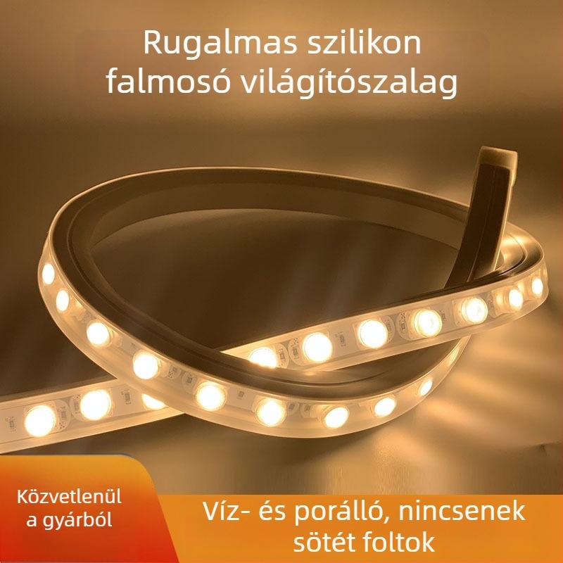 Szilikonból készült falmosó LED-szalag kültéren, vízálló, 24V-os, rugalmas, dimmálható, nagy fényerő
