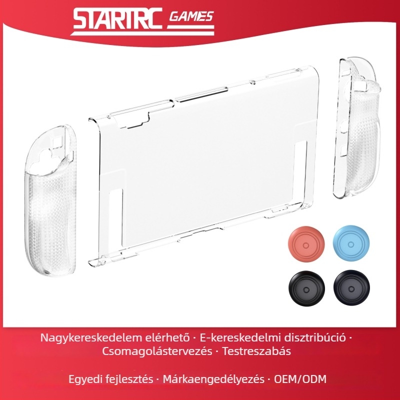 Switch 2 védőtok szétválasztható kontrollerek burkolatával és PC középső kerettel, átlátszó védőborítás, hordozható