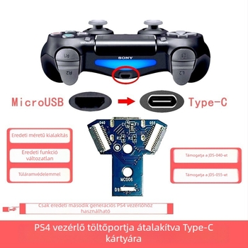 PS4-vezérlő USB-C töltési interfész, kis méretű PCB DIY módosítási kiegészítő az eredeti 2. generációs JDS-040/055-höz