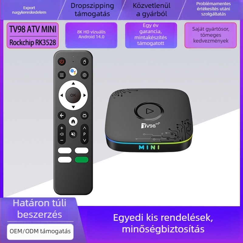 Tv98 ATV Mini Android 14 Kettős sávú Set-top Box HDMI, 8K Hálózati médialejátszó