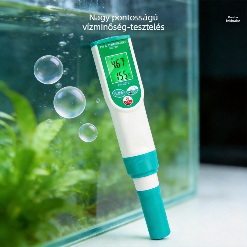 Akváriumhoz hordozható pH mérő - toll alakú, automatikus kalibrálás, digitális kijelző, nagy precizitás (PH-2022)