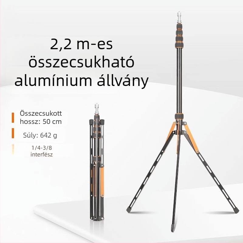 LS-255 Fotózáshoz készült összecsukható kültéri lámpatartó, hordozható karbon- és alumínium ötvözetű háromlábas állvány Shenniu vaku
