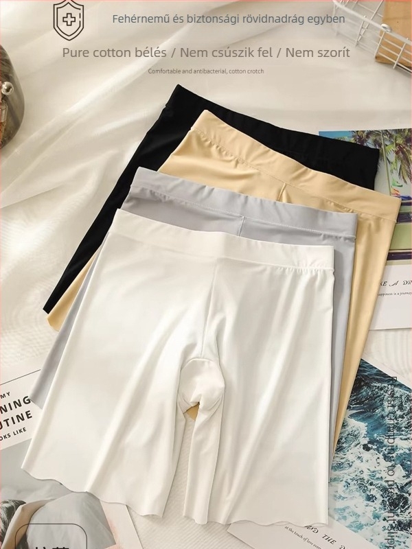 Nyári, varrat nélküli ice-silk biztonsági rövidnadrág nőknek, plusz méret, boxer-stílus, capri hossz, 2 az 1-ben dizájn, varrás nélkül
